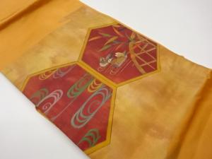 手描き亀甲に鴛鴦・観世水・蛇籠模様名古屋帯